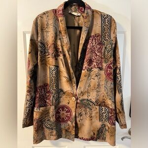 Kensington Square Vintage Floral Print Oversized Long Single Button Blazer